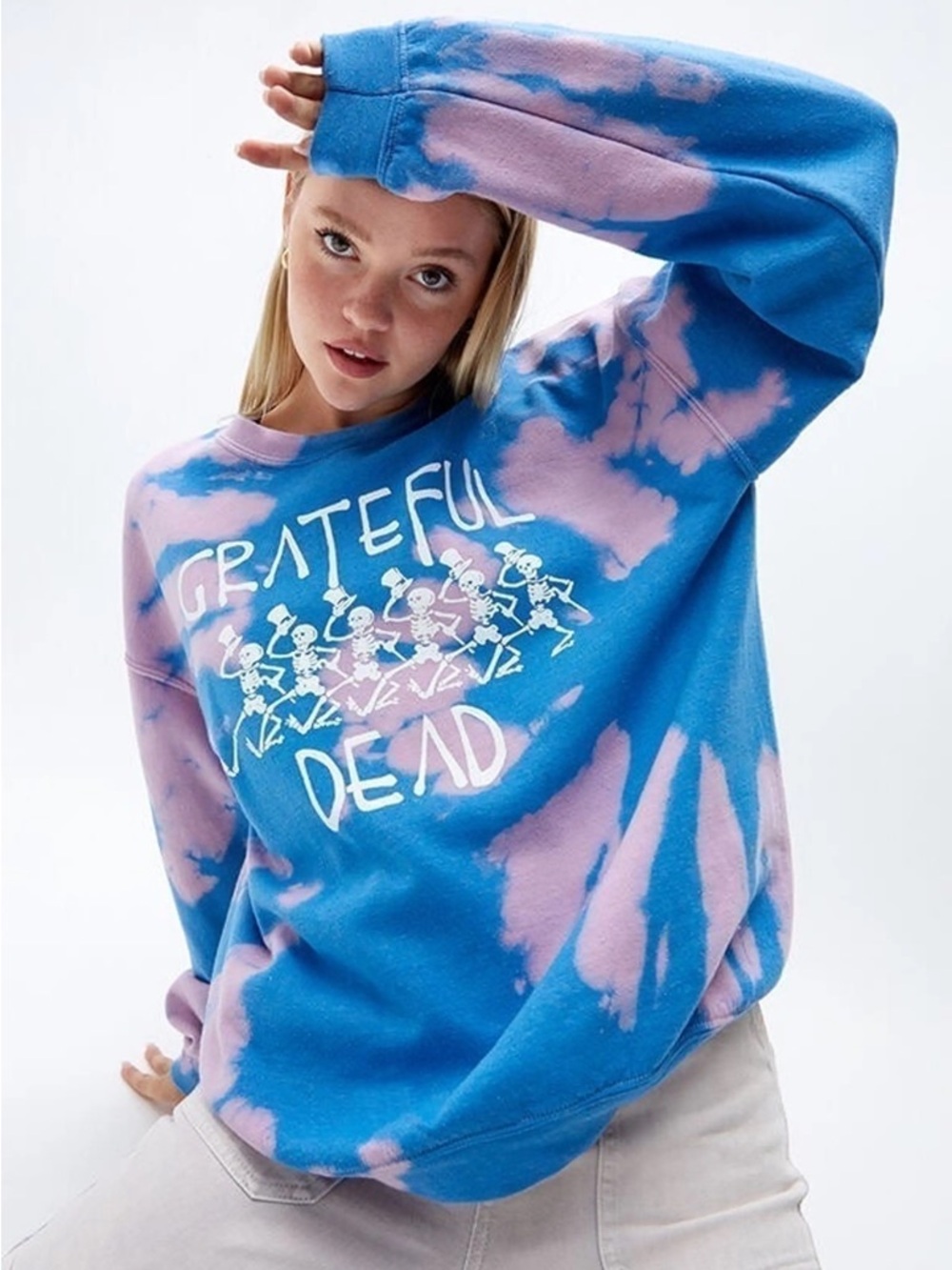 Grateful Dead Tie-Dye Crewneck Sweatshirt - Blue & Pink - Picture 1 of 6